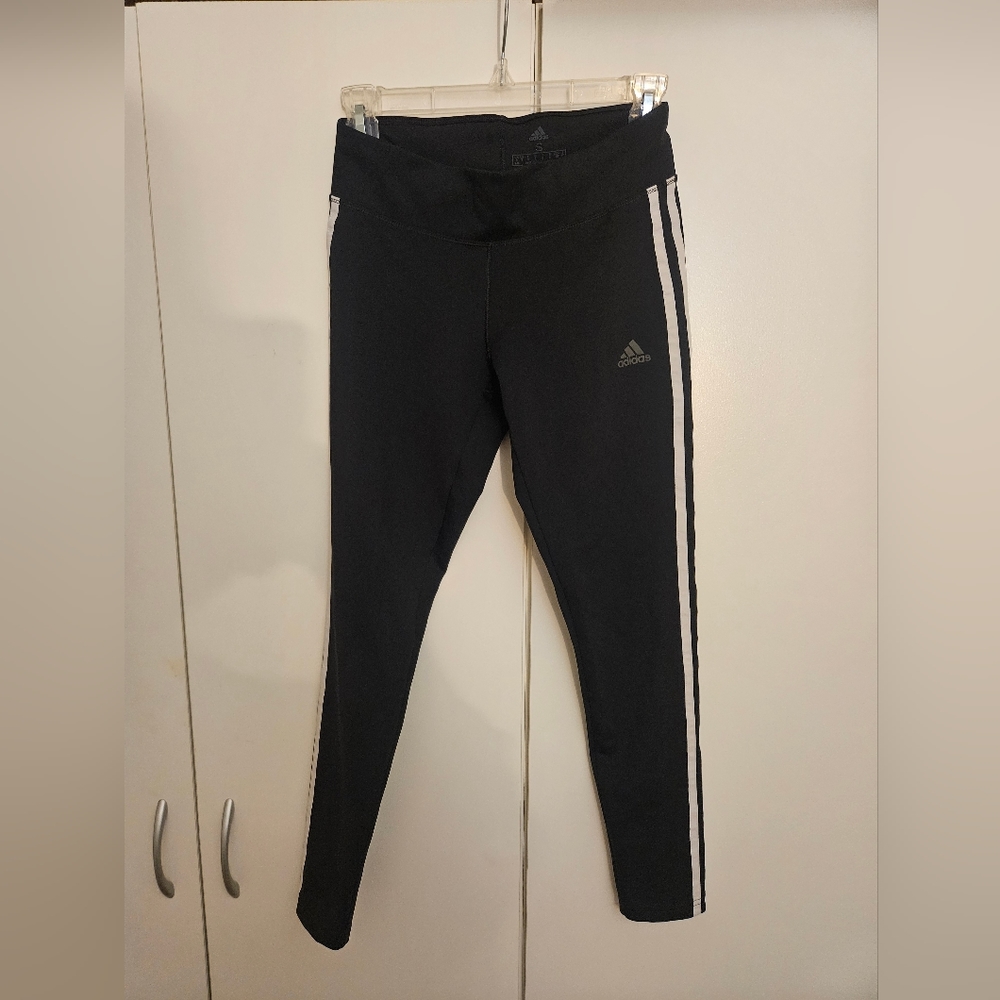 Adidas Leggings Yoga Pants Climalite Women's S Training 3-Striped Black